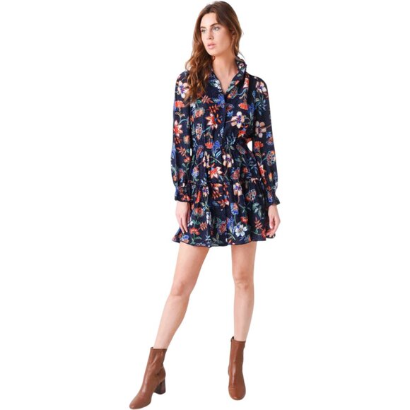 Hunter Bell Women's Joplin Dress Floral Silk Size Small Ruffle High Neck - Picture 10 of 11